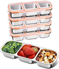 KTKUDY 5 Pack Stainless Steel Snack Containers for Kids & Adults - Large - Leak-Proof 3-Compartment Stackable Snack Lunch Boxes for School, Work & Travel