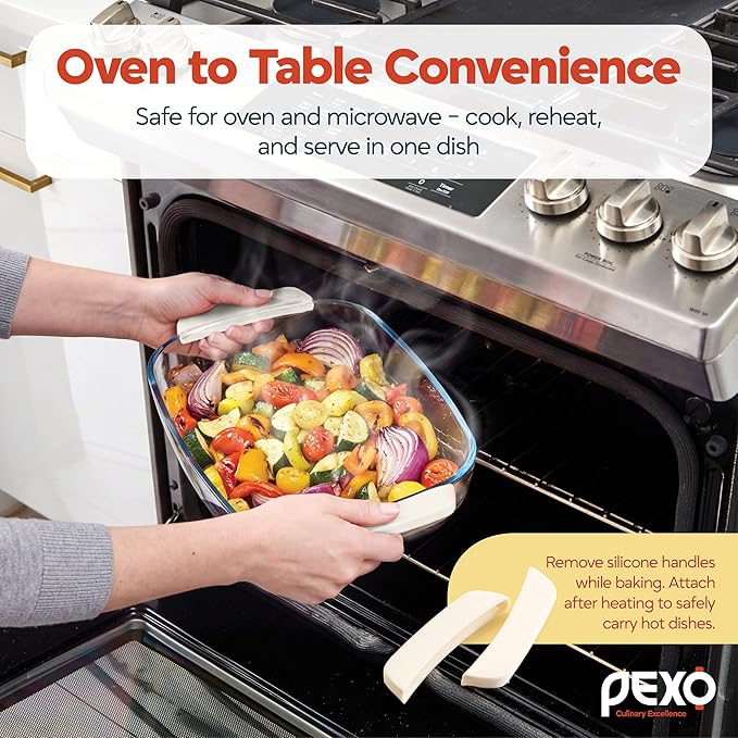 6-Piece Deep Glass Baking Dishes with Plastic Lids, Clear Glass Bakeware with Silicone Handles, (2.11QT, 3QT, 4.12QT) Casserole Dishes, Oven Dishwasher and Freezer safe, Rectangular Stackable Nesting Baking Dish set (White)