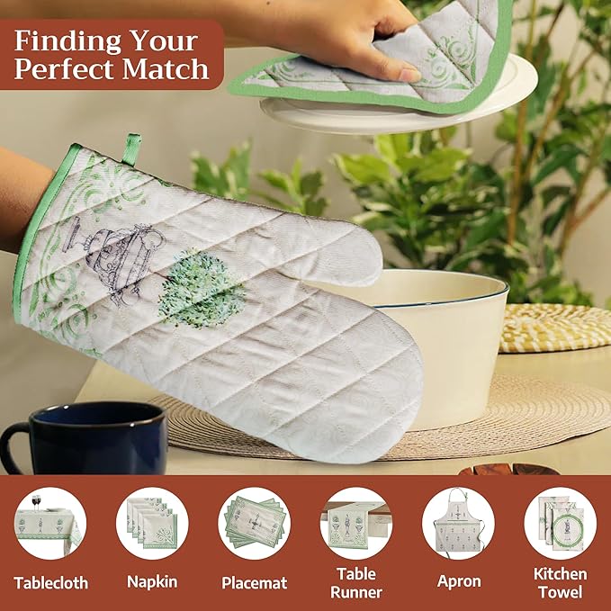 Maison d'Hermine Oven Gloves 100% Cotton Oven Mitt 7" x 13" with Loop Heat Resistant BBQ Cooking Gloves Baking Grilling Gifts for Mothers Day Spring/Summer (Pack of 1, Jardin Du Roy)