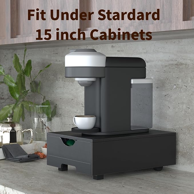 Suli Coffee Pod Drawer Organizer Compatible with Nespresso Vertuo Capsules | Wood Coffee Pod Holder for Countertop with Smooth Pull-Out,52 Small or 40 Large Capsules,Fits Under Coffee Maker,Black