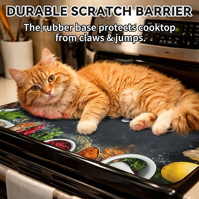 Decorative Stove Top Covers for Electric Stove 28"x20" – Heat Resistant Glass Cooktop Protector Dish Drying Mat – Non-Slip Rubber Backing Washer Top Cover Waterproof Extra Counter Space (Kitchen 5)