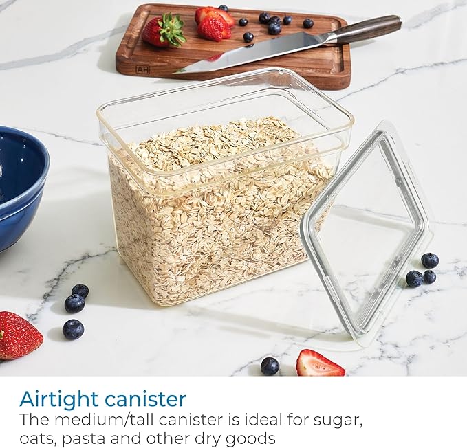 Airtight Clear Plastic Storage Bin with Locking Lid, Stackable Food-Safe Container with Seal for Pantry, Kitchen & Fridge Organization