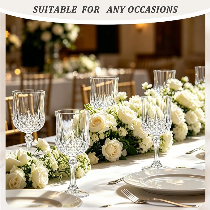 7OZ Plastic Wine Glasses, Reusable Vintage Goblets Unbreakable Drinking Glasses Crystal Water Cups Champagne for Wedding, Parties (24, Clear)