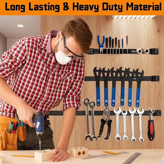 24" Magnetic Tool Holder Strip, 6 Pieces Black Metal Tool Organizer Rack with Stainless Steel Surface, Magnet Bar for Garage Workshop, Easy To Install with Mounting Screws