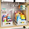 Under Sink Organizer, 2 Pack Cabinet Organizer for Kitchen, Height Adjustable Pull Out Heavy Duty 2 Tier Metal Under Sink Storage for Bathroom Pantry (White, 2 Pack)