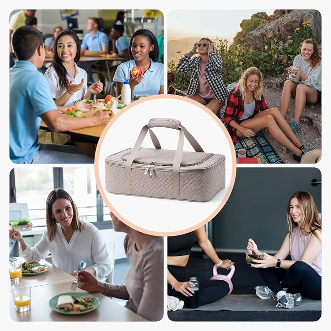 Insulated Casserole Carrier - Portable Casserole Carrier for Hot or Cold Food, Lasagna Holder for Parties,Picnic,Cookouts,Traveling - Fits 9" x 13" Baking Dish (Grey)