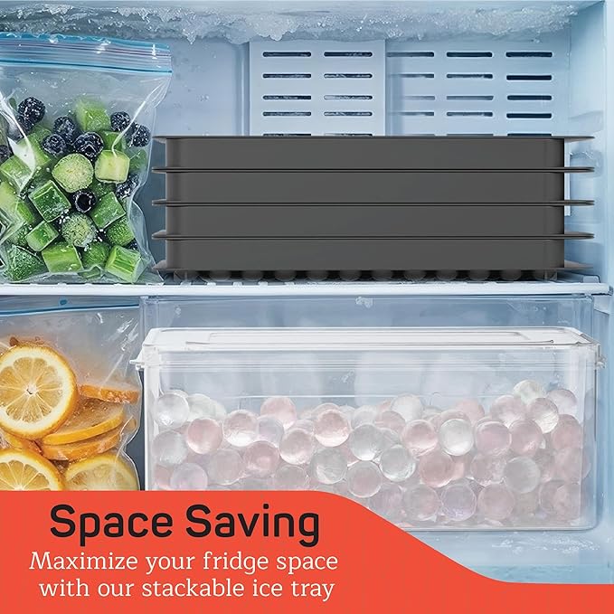 Emporio Kitchen Round Ice Cube Tray Set Pack of 2, BPA-Free Stackable Trays with Lid & Tongs, 104 Ice Balls Per Tray for Whiskey, Drinks, and Cocktails, Quick Release Round Ice Cube Mold, Black