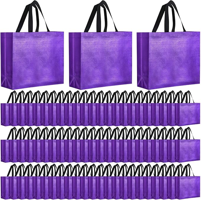 Eccliy Reusable Gift Bags Set Glossy Grocery Gift Tote Bag with Handle for Wedding, Bridal Shower, 4th of July, Summer Event(12 x 11 x 4.7 I Inch,Purple,80 Pcs)