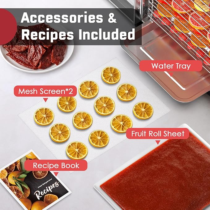 HOPERAN Food Dehydrator Stainless Steel - 400W Electric Dehydrator Machine with 4 Presets, Adjustable Timer, Temperature Control, Digital Food Dryer for Herb, Dog Treats,Meats & Veggies (10 Trays)