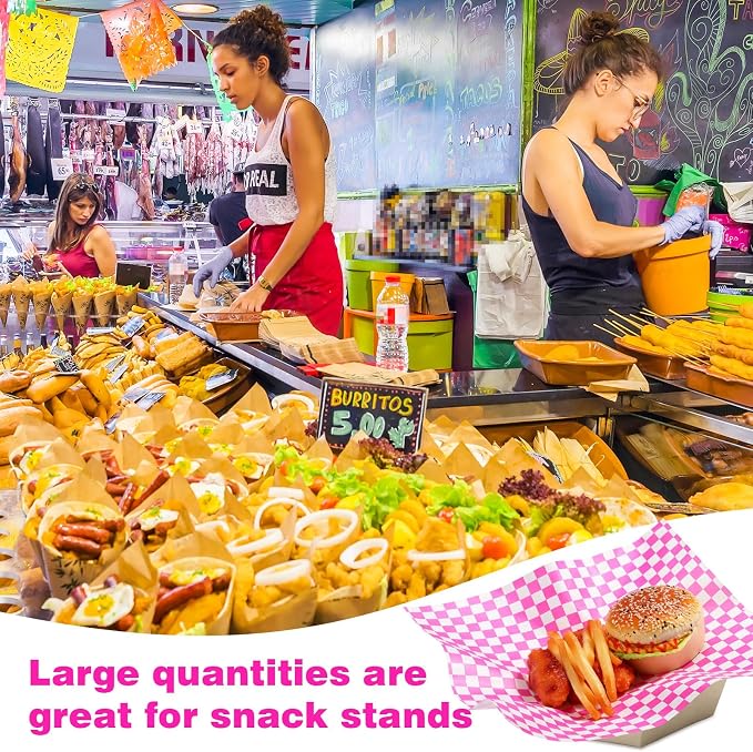 Spakon 1000 Sheets Wax Deli Paper Sheets for Food 12 x 12 Inch Checkered Dry Waxed Deli Basket Liners for Sandwich Wrapping, Food Basket Liners, Picnic party(Hot Pink-white)