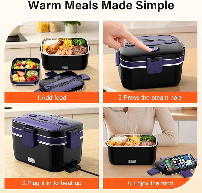 2.8L Electric Heated Lunch Box - 100W Portable Food Warmer for Adults, Leak-Proof & Dishwasher-Safe, Ideal for Car, Truck, Travel, Work, Gift for Men & Women