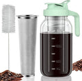 JunVpic Cold Brew Coffee Maker Jar - 64oz Thick Glass Multipurpose Mason Pitcher Spout Lid with Handle & Stainless Steel Filter for Iced Coffee, Lemonade, Ice Tea, Homemade Fruit Drinks Container
