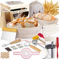 Sourdough Starter Kit with Round 9" & Oval 10" Banneton Bread Proofing Baskets, Starter Jar, Dough Whisk, Scraper & Bread Sling, Complete Sourdough Bread Baking Supplies Gift Set for Home Bakers