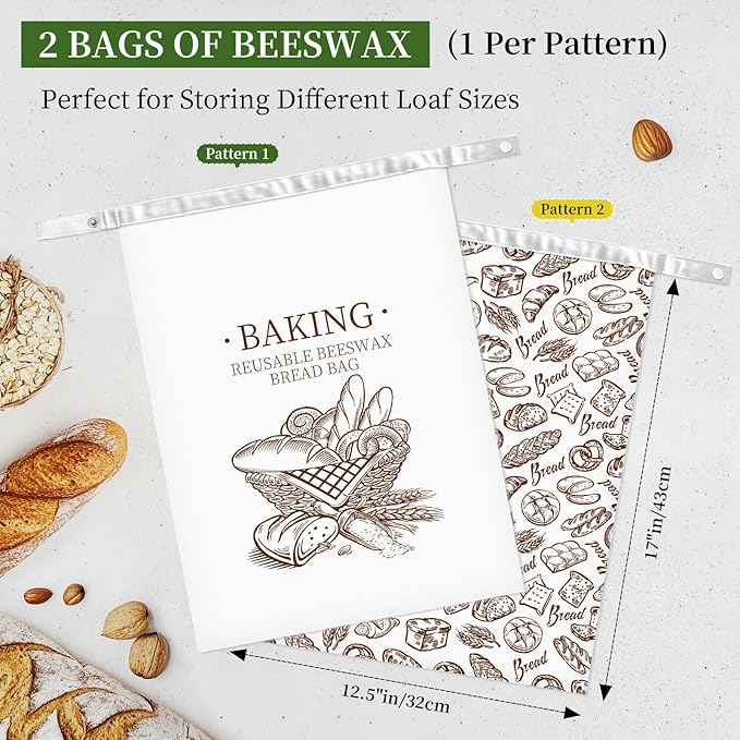 Reusable Beeswax Bread Bags,Beeswax Lined Bread Bags for Sourdough