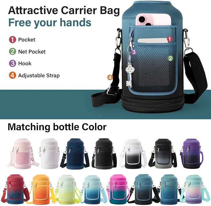 DYSANKY Insulated Water Bottle with Portable Carrier Bag for Outdoor 64 oz