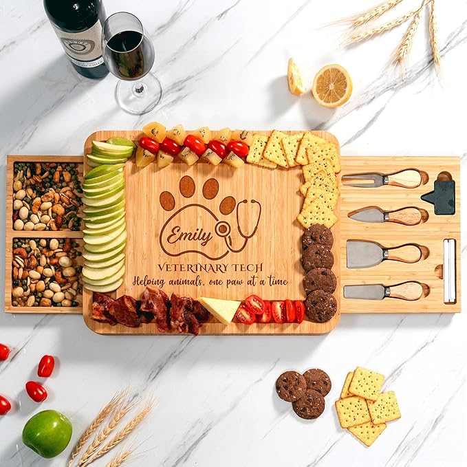 Personalized Veterinary Technician Charcuterie Board, Cheese Board Gift Set for Veterinarian - Veterinary Technician Gifts, Vet Tech Appreciation Gifts