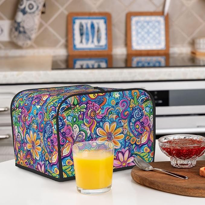Toaster Cover 4 Slice Watercolor Flower Abstract Colorful Kitchen Small Appliance Covers with Pockets Dust and Fingerprint Protection