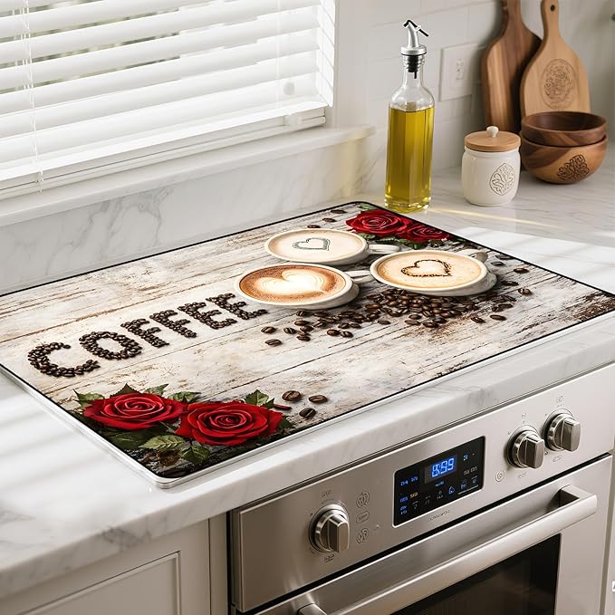 Stove Top Cover- Mat for Electric Stove Protector with Anti-Slip Rubber Coating Dish Drying Mats Scratch-Resistant (Cup, 28.5" x 20.5")