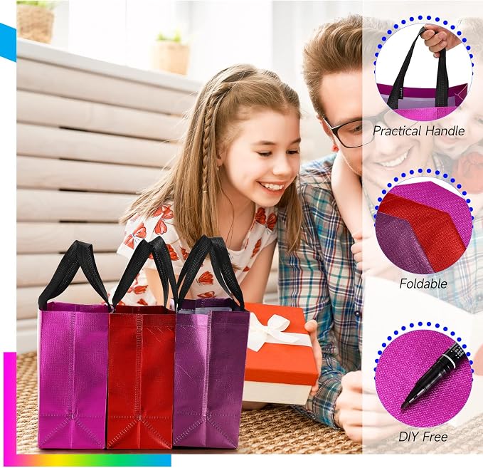 Eccliy Reusable Gift Bags Set Glossy Grocery Gift Tote Bag with Handle for Wedding, Bridal Shower, 4th of July, Summer Event(10 x 8 x 4.7 Inch,Colorful,80 Pcs)