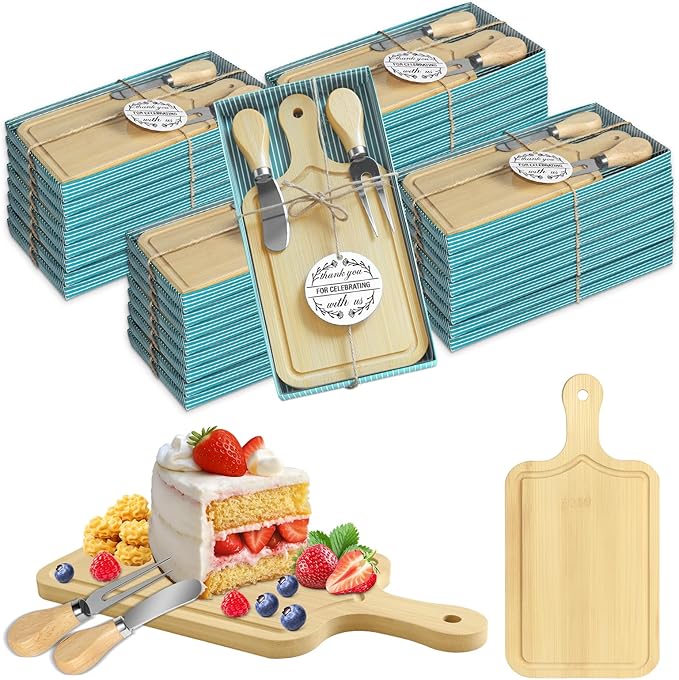 AZEAM 32 Sets Baby Bridal Shower Prizes for Game Winners, Bamboo Mini Cheese Board Set with Knife Fork and Present Box, Small Charcuterie Board Bulk for Party Wedding Guests Present