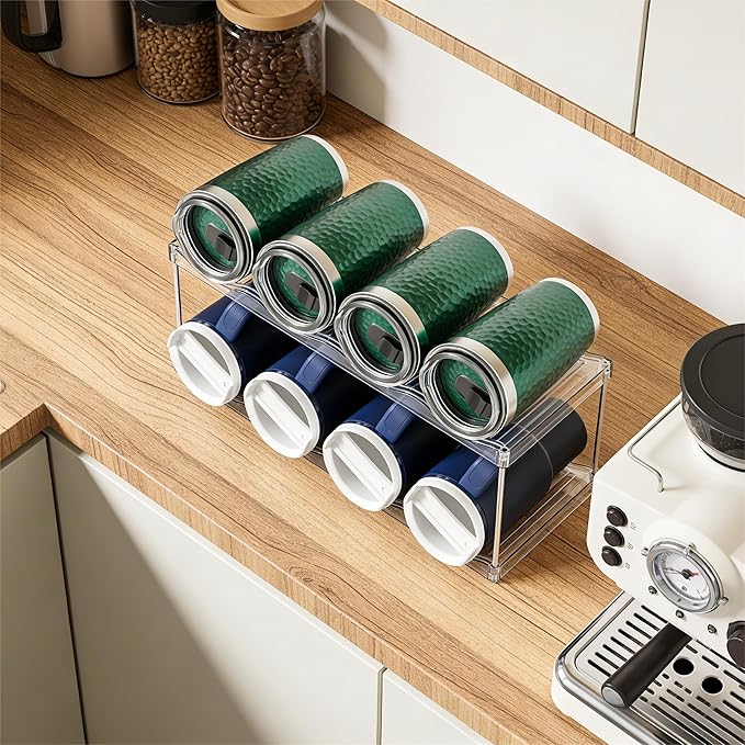 Yieach 2 Pack 2 Tier Waterbottle Organizer for Cabinet - Large Compartment Stackable Water Bottle Holder,Wine Bottle Rack,Acrylic Water Bottle Organizer Rack for 40 oz Stanley Cup,Yeti,Tumbler Shelf