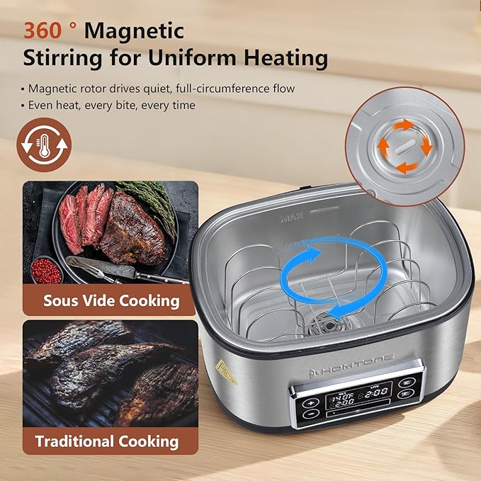 Homtone Sous Vide Cooker, 8 Quart All-in-One Design with Precise Temperature Control, 3D Water Circulation, Easy Setup 1000W for Steak Chicken Meal Prep