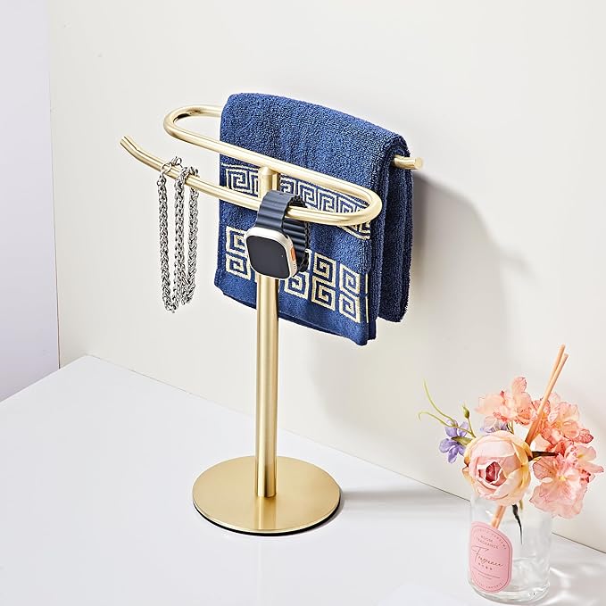 Gold Hand Towel Holder Stand,13 Inch Free-Standing Towel Rack, SUS304 Stainless Steel Towel Bar Rack Stand, Tower Bar for Bathroom Kitchen Vanity Countertop…