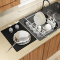 MAJALiS White Dish Drying Rack Over The Sink with Utensil Holder, Mat | Expandable Stainless Steel Dish Drainer for Small Kitchen, Apartment, RV, Counter Space Saving, Perfect Fit, Rustproof