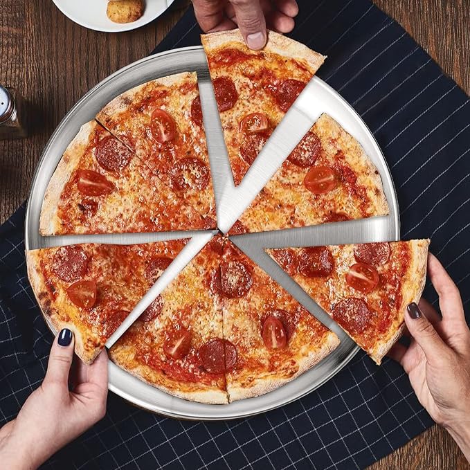 TOPZEA 4 Pack Stainless Steel Pizza Pan, 13-1/2 Inch Round Pizza Tray for Oven, Durable Crisper Pans Baking Sheet Food Appetizer Serving Plate for Pie, Cookie, Dishwasher Safe