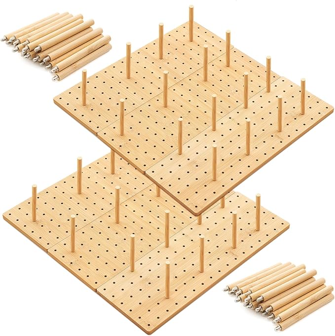 Kigley 6 Pcs Wood Pegboard Drawer Organizer with 48 Pegs Wooden Peg Board System Peg Drawer Organizers for Kitchen Dishes Plate Pegboard Food Containers (17x5.91,Bamboo)