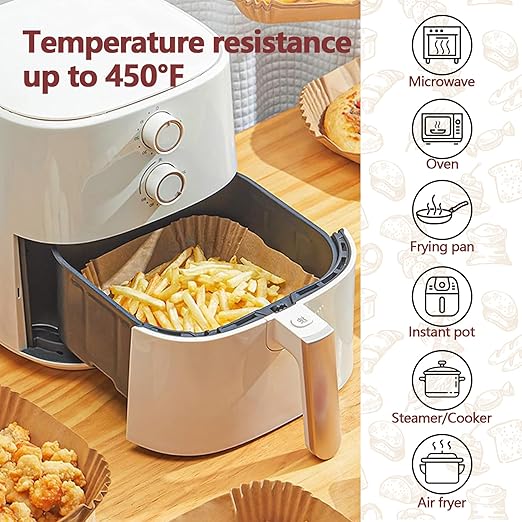 9 Inch Air Fryer Liners Disposable, 125 Pack Parchment Paper Sheets for Air Fryer Basket, Non-Stick, Disposable, Unbleached, Heat Resistant, Fits 5-8 QT Air Fryers, Oil-Free & Healthy Cooking