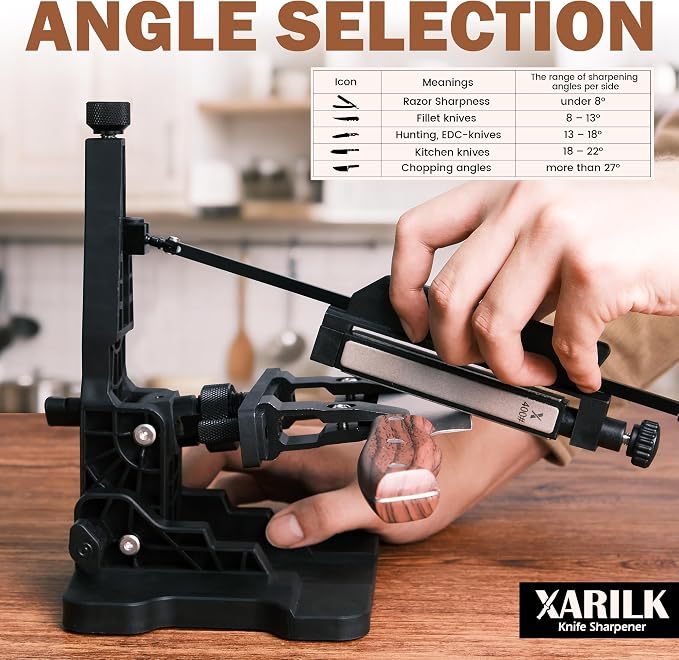 Portable Folding Knife Sharpener XAR-FS1, Adjustable Angle Sharpening System with 240#, 400#, 800#, 2000# Diamond Stone Set for Pocket, Hunting, Kitchen & Serrated Knives