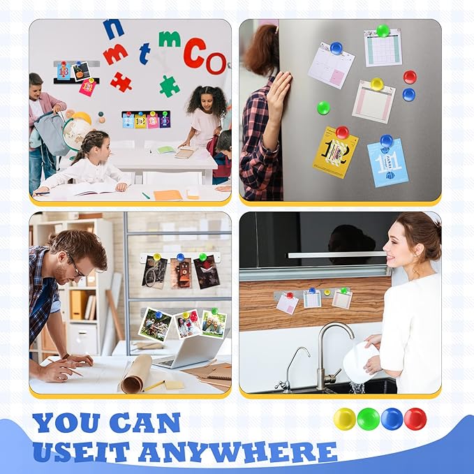6 Pcs 15" x 2" Magnetic Display Board Souvenir Bulletin Board Strip Set with 48 Pcs Colorful Magnet for Office Home Wall Display Notes, Photos(Silver, Black, White)