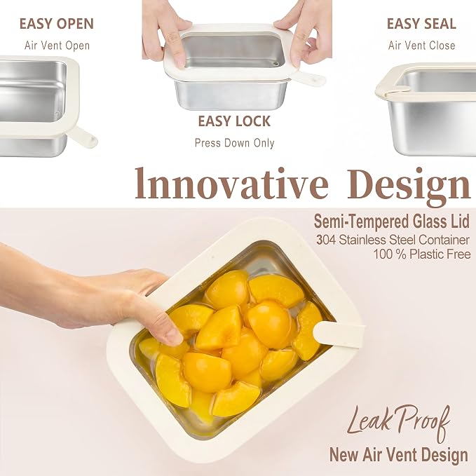 Urban Green Stainless Steel Food Containers with Glass Lid, Airtight Leakproof Stainless Steel Storage Containers in set of 4, small size, Round Shape, Microwave Safe, 100% Plastic Free