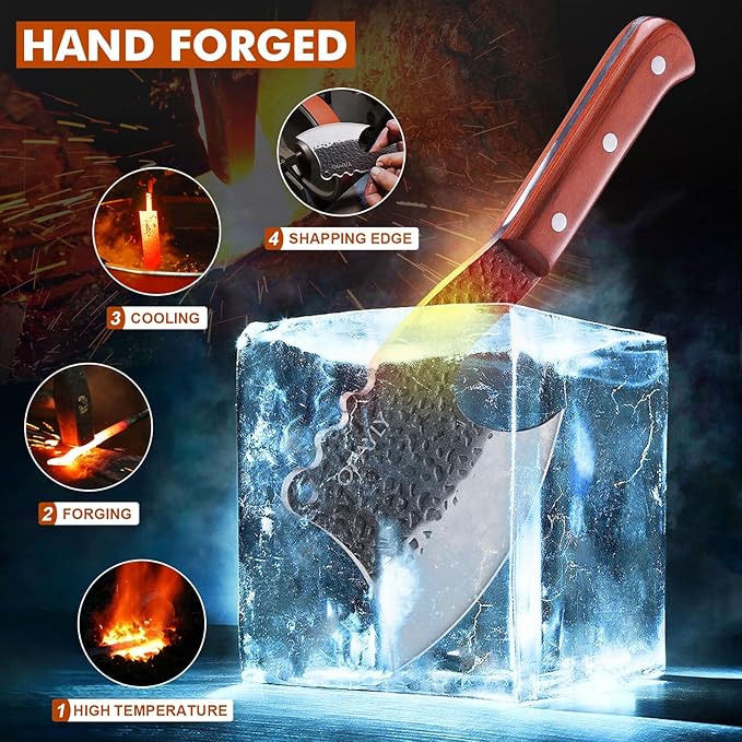 OPAYLY Meat Bone Cleaver Knife Heavy Duty Bone Choppe for Meat Cutting Hand Forged Butcher Axes with Cover cleavers High Carbon meat cleaver for Kitchen Outdoor Camping BBQ gifts for men