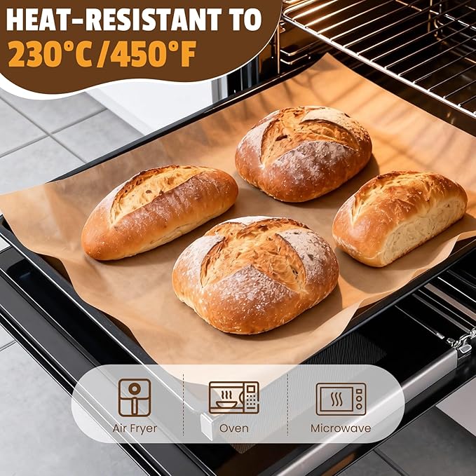 CAREGY 480Pcs Unbleached Parchment Paper Sheets, 12 x 16 Inch,Precut Non-Stick Parchment Paper for Baking,Cooking, Grilling, Air Fryer and Steaming,Fit for Half Sheet Pans