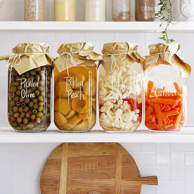 1 Gallon Square Glass Storage Jars with Airtight Lids, 2 Pack Large Glass Pickle Jars for Fermenting, Clear Glass Canister for Flour, Cookie, Candy, Kombucha, Sun tea(Extra Labels and Gasket)