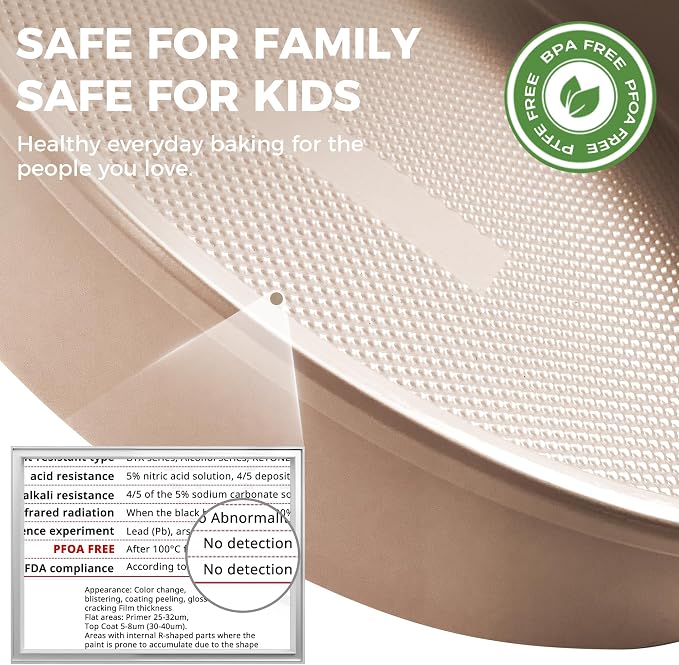 HONGBAKE Nonstick Ceramic 9 Inch Round Cake Pan Set of 2, Heavy-Duty Aluminized Steel Round Cake Pans with Diamond Texture, Non-Toxic Cake Molds, Cake Pans 9 Inch Round for Baking Cheesecake, Gold
