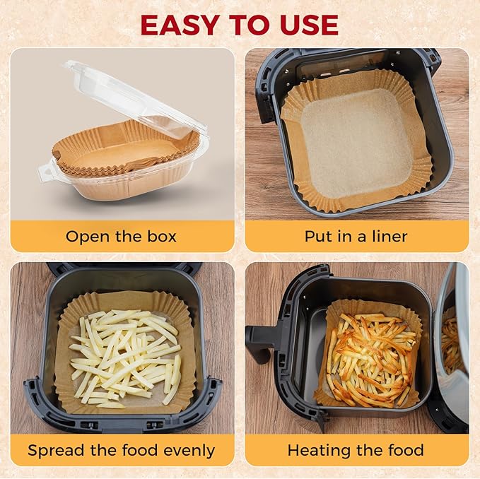 Air Fryer Liners Disposable - 500Pcs 8In Square Parchment Paper for Air Fryer Non-Stick Airfryer Basket Liners for Steamer Microwave Oven