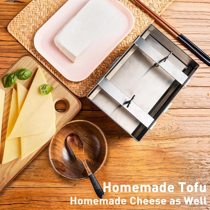 Tofu Press Stainless Steel, Paneer Maker with Tofu Press Cloth and Drip Tray, Improves Tofu Flavor and Texture, for Homemade Tofu, Paneer Press and Cheese Press-Plus Size