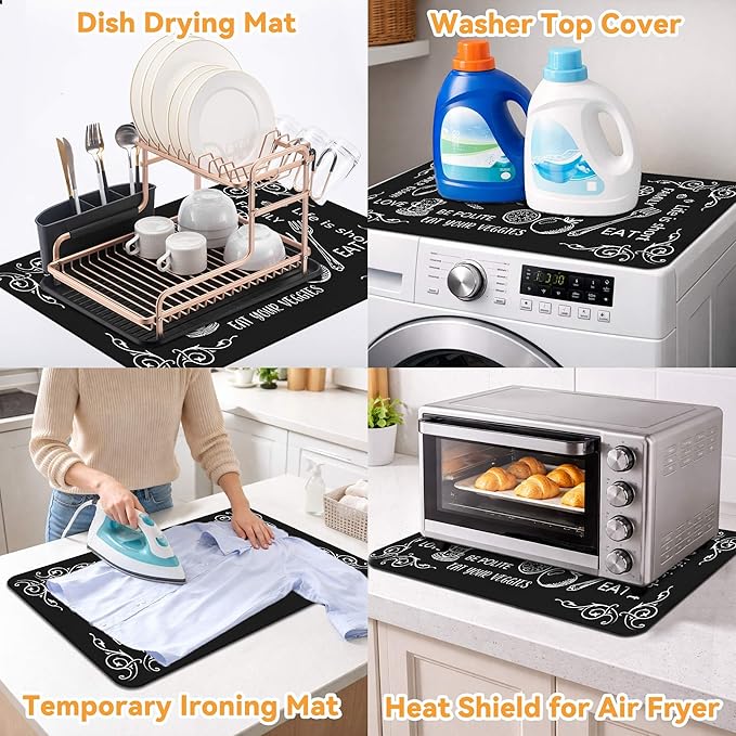 Decorative Stove Top Covers for Electric Stove 28"x20" – Heat Resistant Glass Cooktop Protector Dish Drying Mat – Non-Slip Rubber Backing Washer Top Cover Waterproof Extra Counter Space (Kitchen 3)