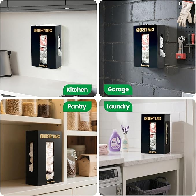 Libreshine Extra Large Black Bamboo Grocery Bag Holder for Plastic Bags, Under Sink Cabinet or Wall Mounted Organizer, Space-Saving Bag Dispenser for Kitchen, Pantry, Laundry Room, Garage