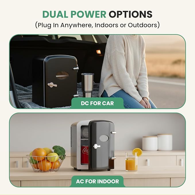 Simple Deluxe 4L/6 Can Mini Fridge with Observation Window, Portable Cooler & Warmer Freon-Free Small Refrigerator, Compact for Skincare, Beverage, Food, Cosmetics, Black