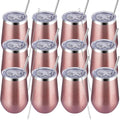 MEWAY Stainless Steel Wine Tumbler with Lid and Straw 12oz - Stemless Insulated Wine Cup Glasses for Coffee,Cocktails,Drinks, and Office Use, Ideal for Parties and Gifts(Rose Gold, Set of 12)