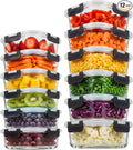 Konokyo Square Glass Food Storage Containers with Lids, 12 Pack Airtight Leakproof Meal Prep Containers, BPA-Free, Microwave Oven Freezer & Dishwasher Safe, Assorted Sizes