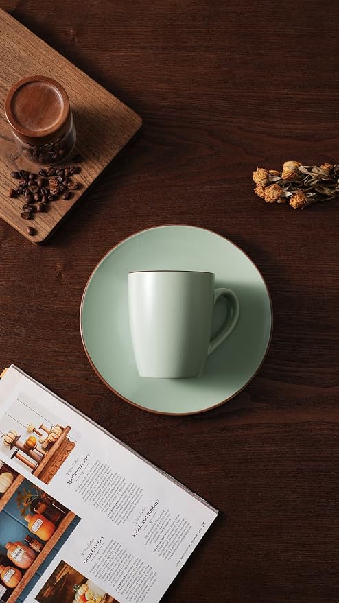 famiware Venus Coffee Mugs for 8, 13 oz Mug Set, Dringking Cup with Handle for Coffee, Tea, Cocoa, Milk, Light Green