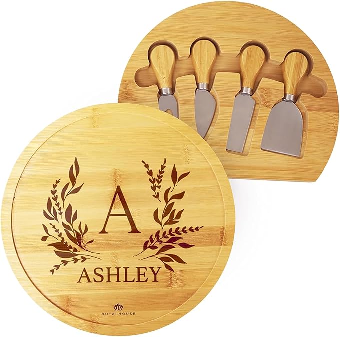 RoyalHouse Personalized Cheese Board, Custom Bamboo Engraved Customized Gifts Bridal Shower Gifts Perfect for Personalized Wedding and Christmas Gifts