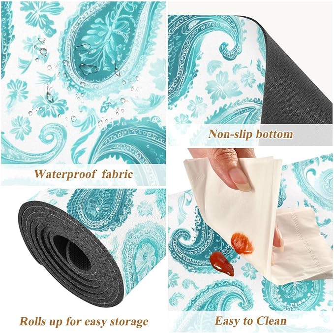 2 in 1 Table Runner Trivet for Hot Pots and Pans Heat Resistant Non Slip Waterproof 39 x 12 Inch Decorative Table Protector for Kitchen Countertop Teal Paisley