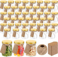 Nitial 50 Pack 5 oz Plastic Jars with Lids Bulk Yogurt Containers with Lids Gift Jars with DIY Craft Twine and Labels Gifts for Birthday Wedding Halloween Christmas Party Favor(Gold,Aluminum Lid)