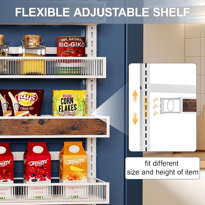 9 Tier Over the Door Pantry Organizer 2 IN 1 Hanging or Wall Mounted Spice Rack with Adjustable Basket,Heavy Duty Seasonning Storage Shelf for Kitchen Pantry and Bathroom White